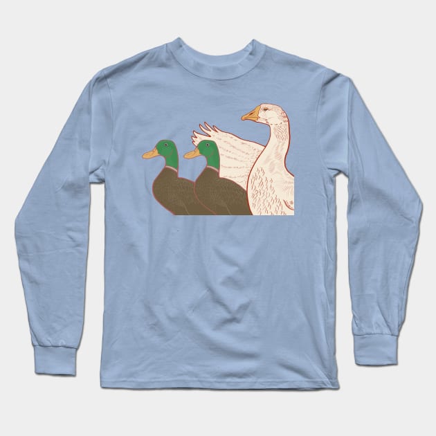 Duck Duck Goose Vintage Illustration Long Sleeve T-Shirt by KikoeART